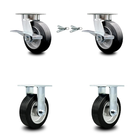 Service Caster 6 Inch Kingpinless Rubber on Aluminum Caster Brake & Swivel Lock 2 Rigid, 2PK SCC-KP30S620-RAR-SLB-BSL-2-R-2